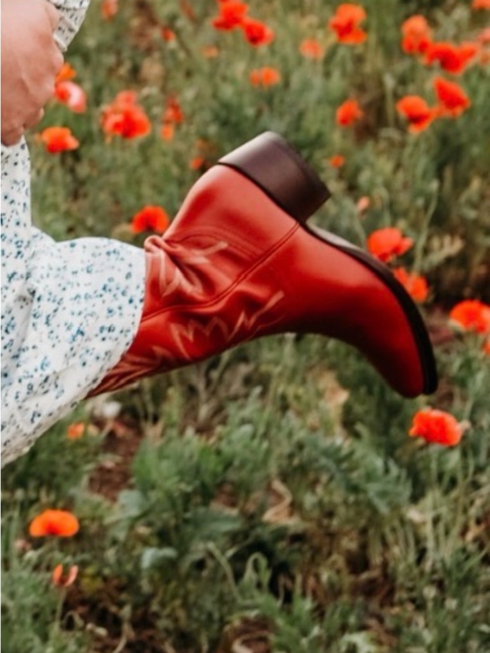 Tecovas Red Western Cowboy Boots with Embroidered Stitching - Picture 2 of 2
